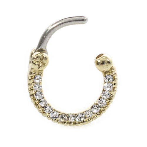 16G PVD Gold CZ Clicker Hoop Ring Segment Piercing Jewelry