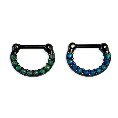 PVD Black Prong Opal Septum Clicker Hoop