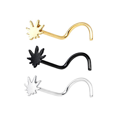 Pot Leaf Corkscrew Nose Studs