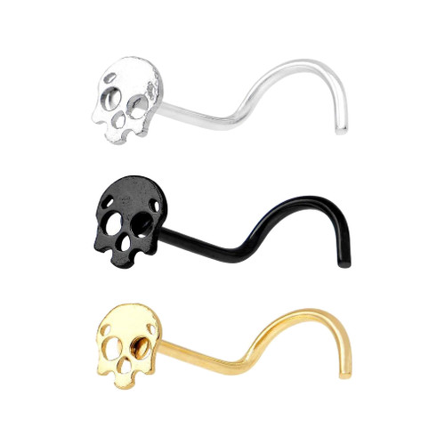 Skull Corkscrew Nose Studs