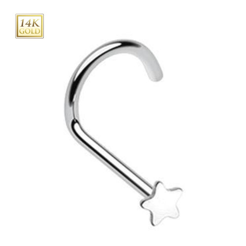 14K White Gold Star Top Corkscrew Nose Rings
