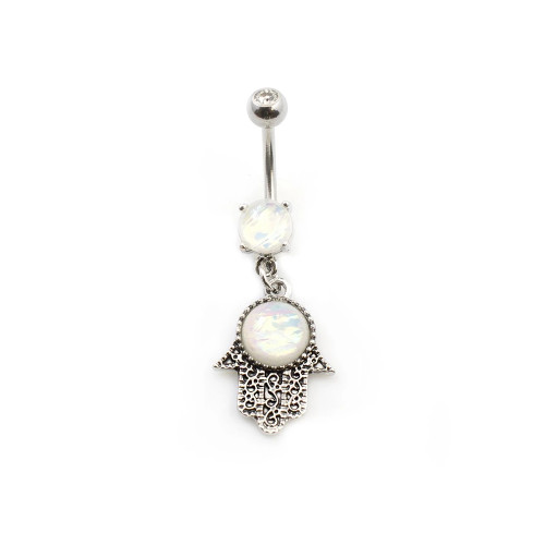 Glitter Opal Hamsa Belly Button Ring