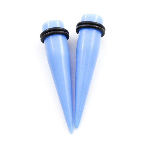 Pair of Acrylic Light Blue Ear Tapers with O Rings -Multiple Sizes Available 