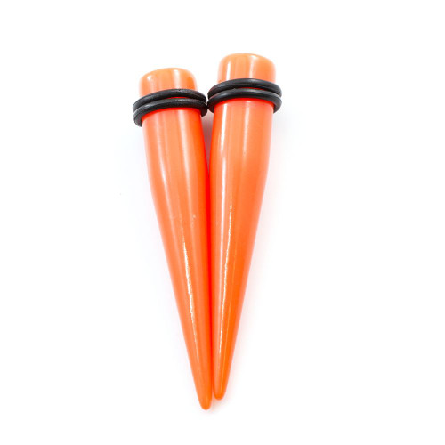 Pair of Acrylic Orange Ear Tapers with O Rings- Multiple Sizes Available