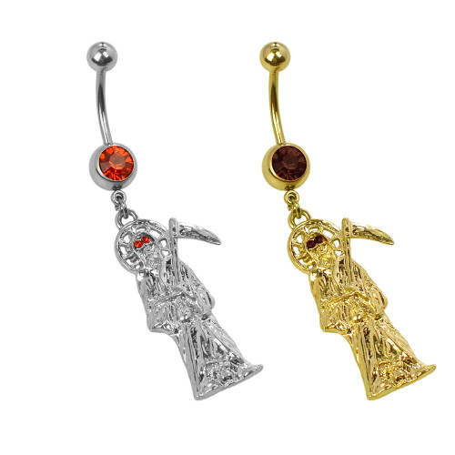 Pack 2 Grim Reaper Belly Button Rings Silver and Gold 316l Surgical Steel 14ga