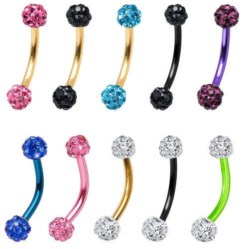 Anodized Titanium Curved Barbell 16GA Ferido Jeweled  - Eyebrow, Cartilage, Rook, Tragus