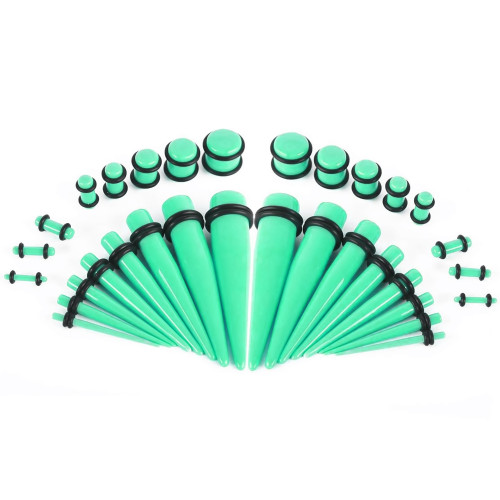 Glow Tapers with Plugs Ear Stretching Kit - 36 Pieces 14G - 00G UV Glow Aqua Acrylic