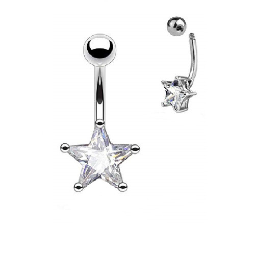 Clear Prong Set Star Non-Dangle Belly Button Ring 14ga