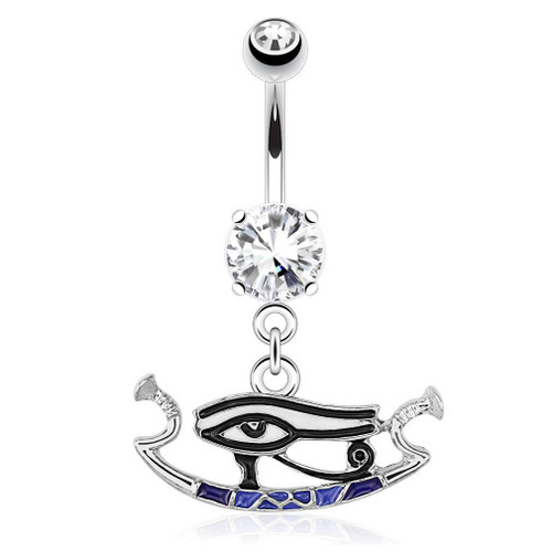 14ga Belly Ring Eye of Horus with Enamel Plating Dangle - 316L Surgical Steel
