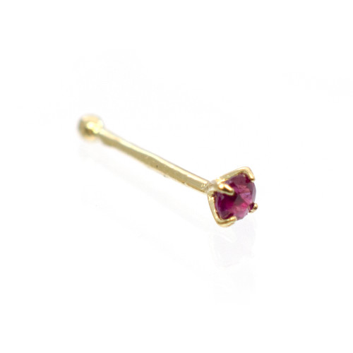 14K Solid Gold Nose Bone with Real Ruby gem stone 22g