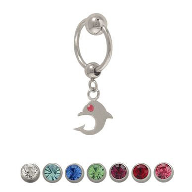 Captive Bead 14 gauge Belly Ring with Dangling Dolphin