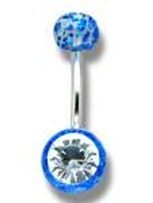 14 gauge Body jewelry, 316L surgical steel with Ultra Violet and CZ glitter design, Belly Button ring