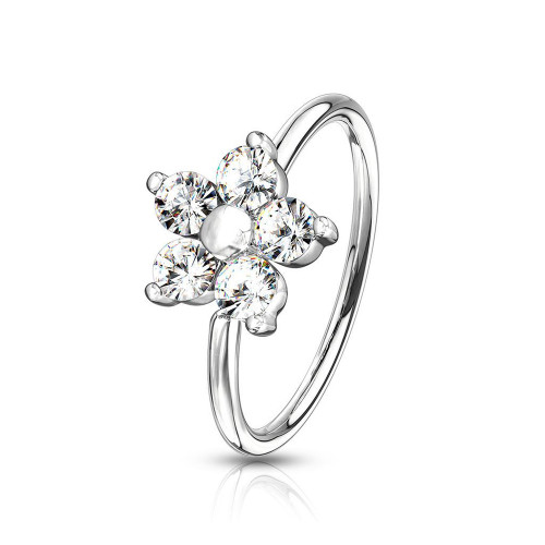 Surgical Steel Clear CZ Flowers Bendable Hoops