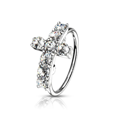 Surgical Steel Paved CZ Cross Bendable Hoop