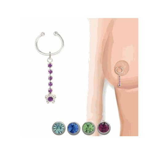Non Piercing Dangle Flower Nipple Clip with Clear Cz Gems Non Piercing Dangle Flower Nipple Clip with Clear Cz Gems