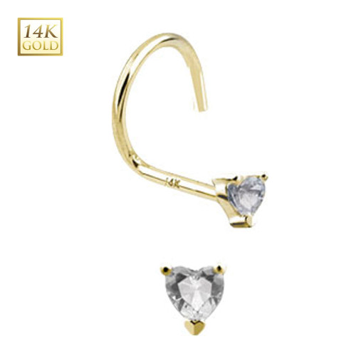 Clear Heart CZ Corkscrew Nose Stud