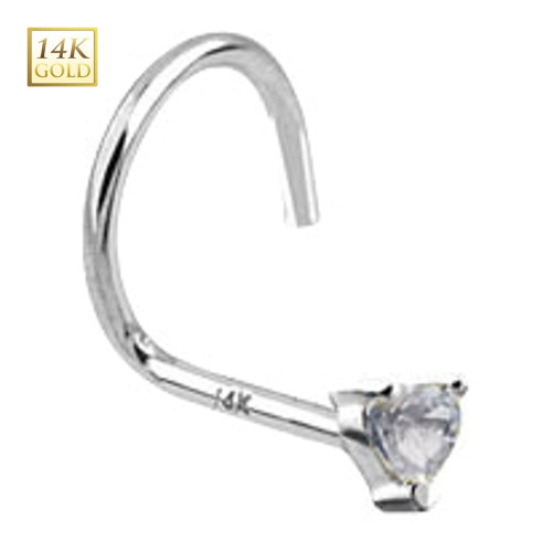 Clear Heart CZ Nose Screw Stud