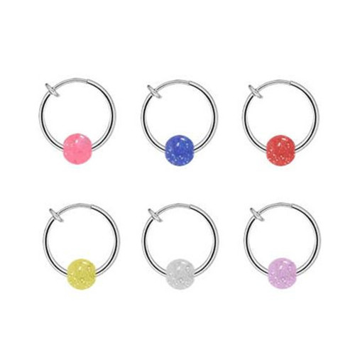 Acrylic Glitter Ball Spring Loaded Hoops Earrings