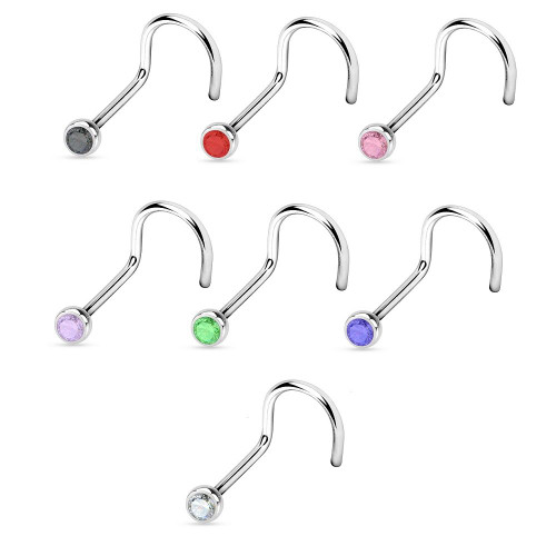 Nose Screw Stud Surgical Steel with Press Fit Cubic Zirconia 20ga 18ga 