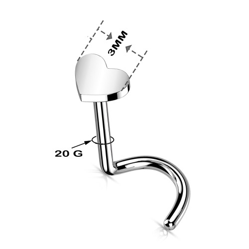Solid Heart Corkscrew Nose Studs Rings