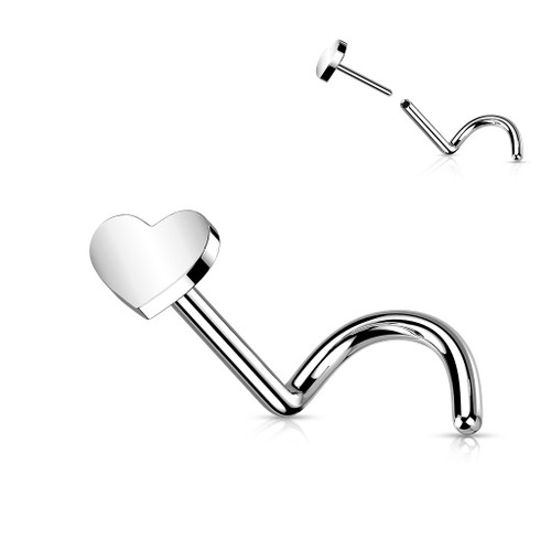 Solid Heart Corkscrew Nose Rings