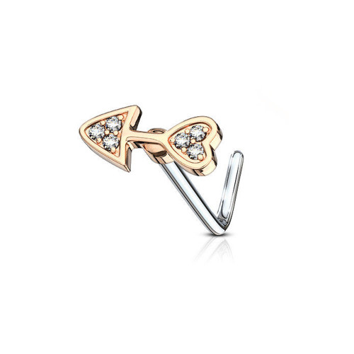 Nose Stud Screw L-Bend Heart Arrow Design 20g with Clear Cubic Zirconia Gems - Out of Stock