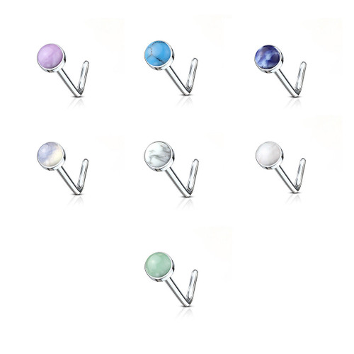 Nose Stud Screw Ring 20G Stainless Steel with Semi Precious Stone