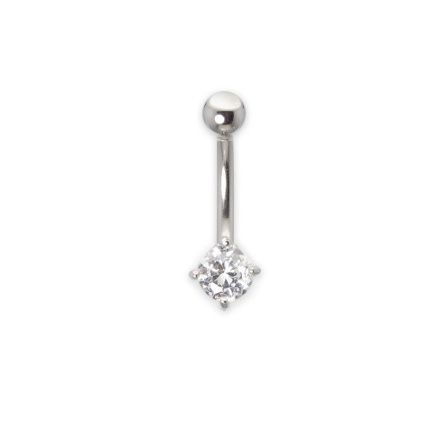 14ga-3/8" Round 5mm CZ Prong Set 316L Surgical Steel Navel Ring