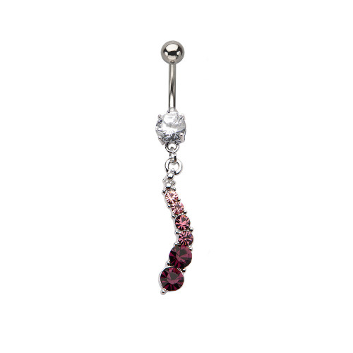 14g Belly Ring with Cascading Gem Dangle Charm 