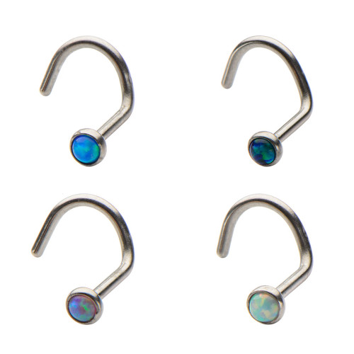 20ga Nose Screw with 2mm Bezel Set Synthetic Opal