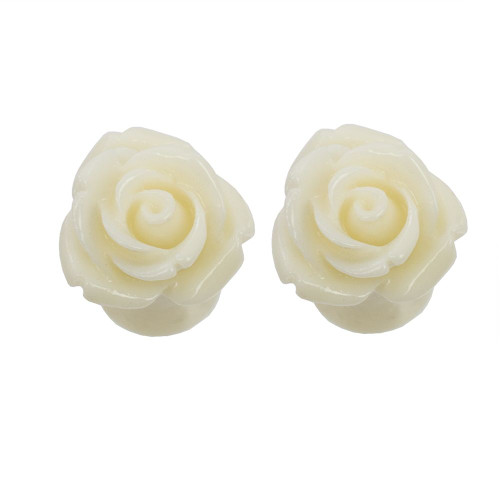 Organic Resin Ear Plugs White Rose Sold as a Pair