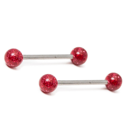 Red Glitter Acrylic Ball Nipple Barbell Red Glitter Acrylic Ball Nipple Barbell