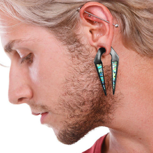PVD Black Keyhole Abalone Shell Ear Hanger