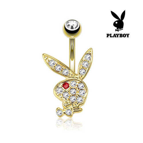 PVD Gold Clear Red CZ Playboy Belly Rings
