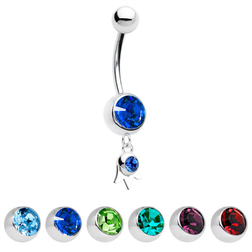 Belly Ring 14ga Dangling with CZ Gem