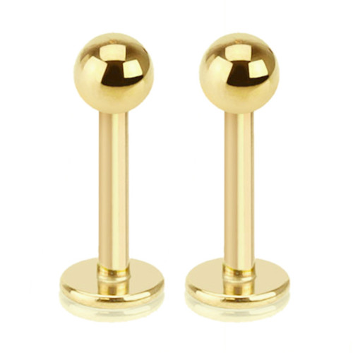 2PCS PVD Gold Flat Back Labret Stud