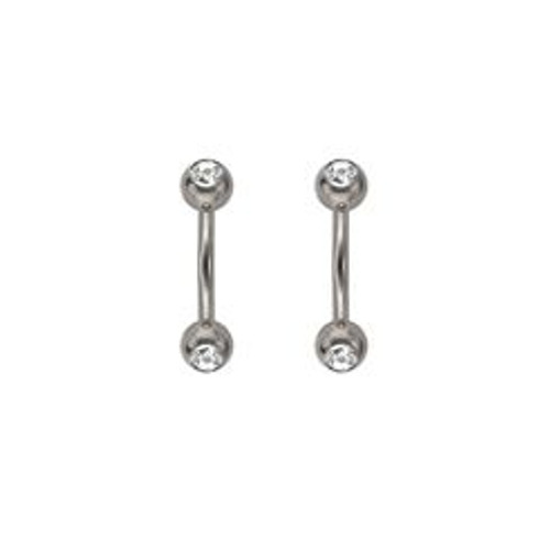 Pair of 16ga-5/16(8mm) Curved Eyebrow Barbells with Press-fit Clear CZ Gems