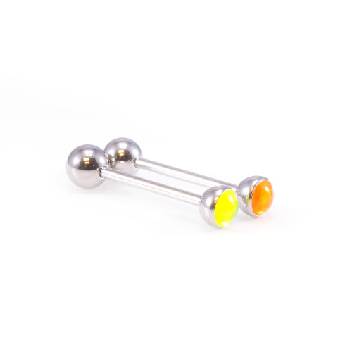 Tongue Barbell with UV Glow Synthetic Opal Design 14G 3/4