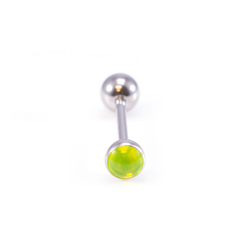 Tongue Barbell with UV Glow Synthetic Opal Design 14G 3/4