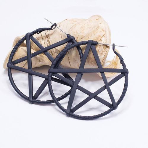 20G PVD Black Dangle Pentagram Hoop Earrings
