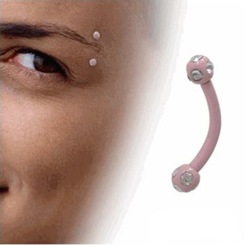 PVD Pink Disco CZ Ball Curved Eyebrow Barbells