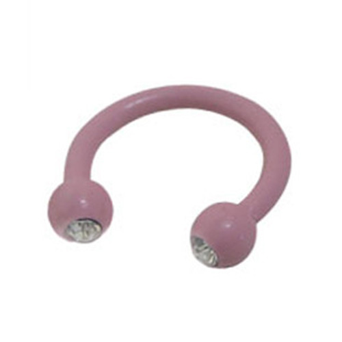 PVD Pink Bezel CZ Horseshoe Circular Barbell