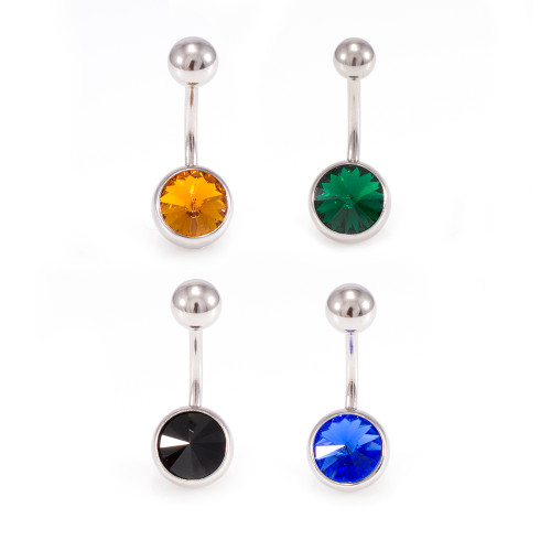 Package of 4 Belly Button Rings Navel Piercing with Cone Design Cz 14g