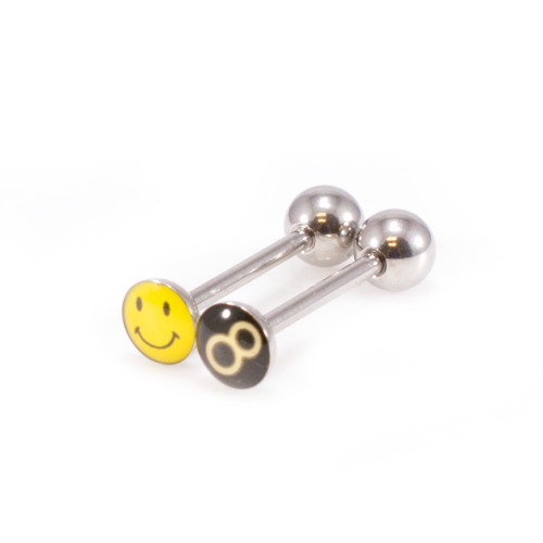 Package of Two Tongue Barbells with Emoji Design 14G