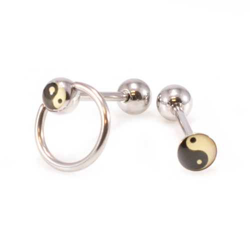 Package of Two Tongue Barbell Ying Yang Design 14Ga