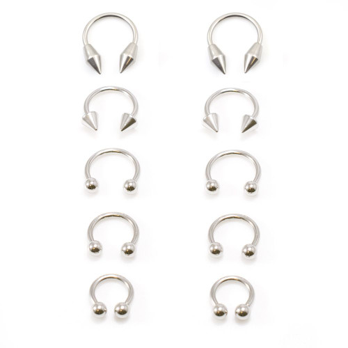 Pair of 316L Stainless Steel 14G Spike Horseshoe Nose Piercing