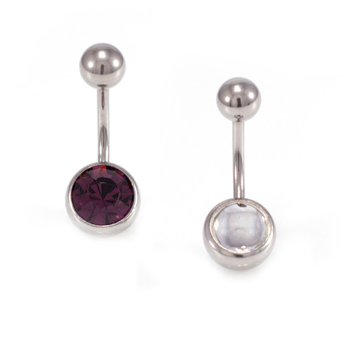 Package of two Belly Button Rings Navel Piercing with Jewels 14ga