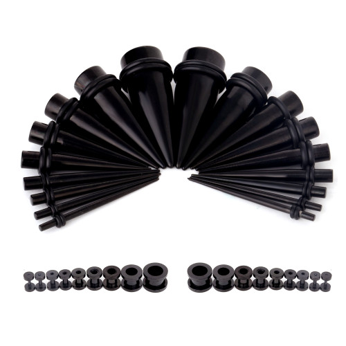 Screw-Fit Stretching Taper and Tunnel Kit Black IP Coated 36 Pieces Surgical Steel  - Out of Stock