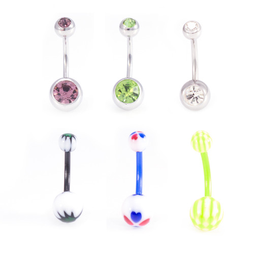Pack of Surgical Steel Belly Rings with Cz and Flexi Acrylic Belly Rings with Unique Design Neon Colors-14g- As Pictured- 6pcs