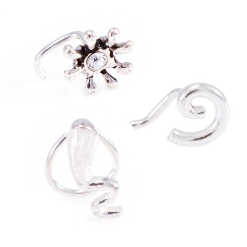 Set of Flower,Baby Snail, and Spiral Design Nose Screw Rings 22g-3pcs